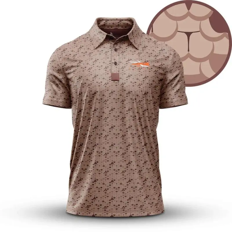 Sitka Men’s Hunting Polo Shirt Whale Tail Camo Performance Outdoor Short Sleeve Moisture Wicking Breathable Tactical Golf Shirt Gift for Him