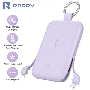 RORRY 10000mAh Portable Charger 30W Fast Charging Power Bank with Built-in Type-C & Lighting Cables Travel Keychain Battery Pack for iPhone 17-12 AirPods Android iPad Switch Lightweight Compact Multi Device Charging   valentinesdaygiftideas