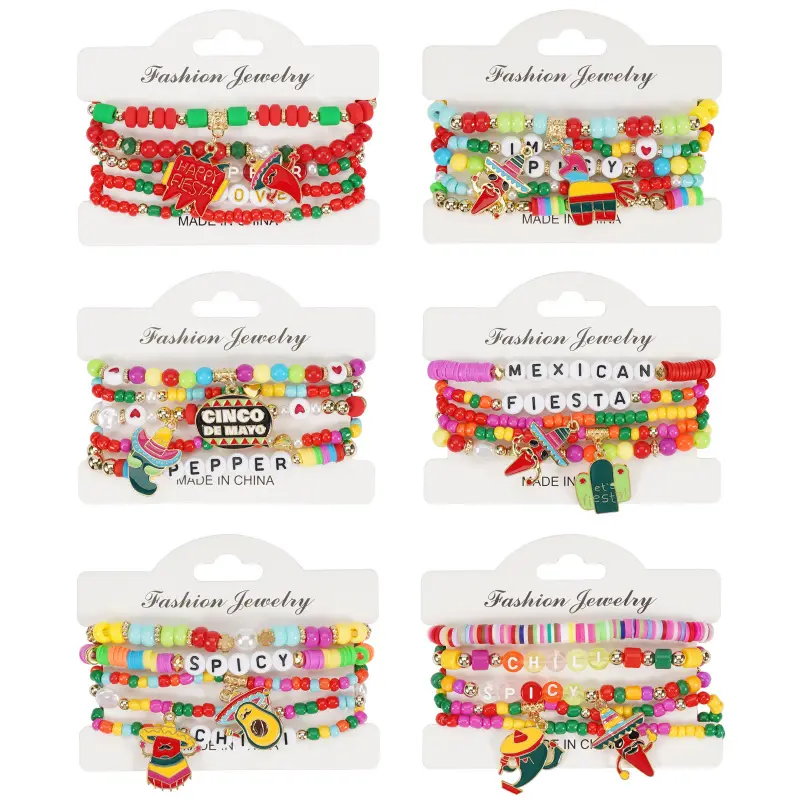 Mexican Chili Pepper Festival Bracelet - Cinco de Mayo Mexican Carnival Party Bohemian Beaded Bracelet Clay Bead Bracelets