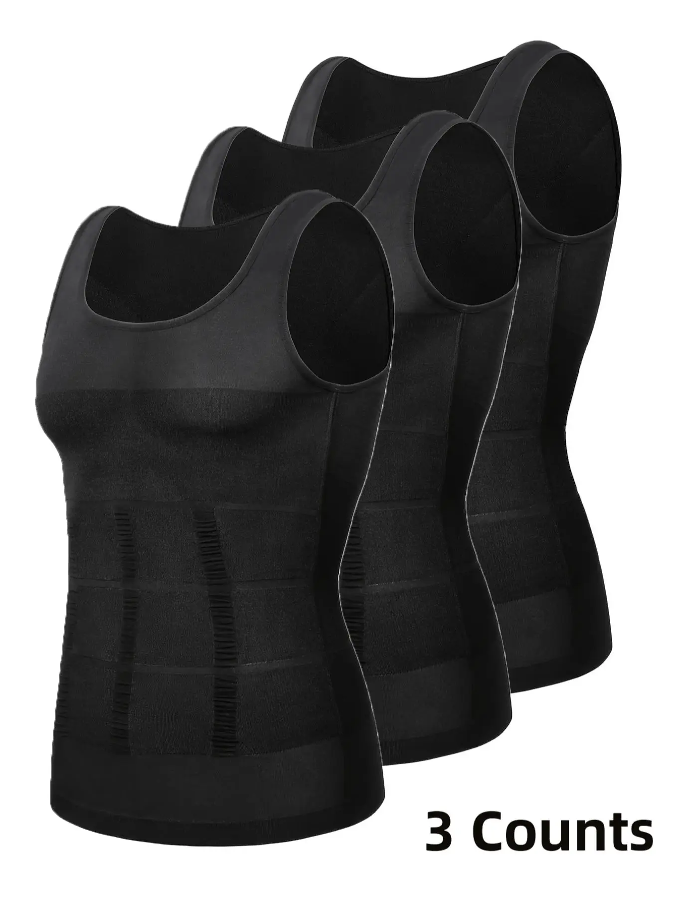 Men's Solid Round Neck Compression Shapewear Tank Top, Basic Sleeveless Tummy Control Shaper, Men's Shapewear for Daily Wear