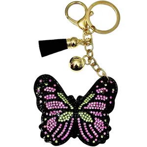 Butterfly Pink/Green Bling Keychain, Rhinestone design, Tassel Decor Sport Keychain for Men, Women, Kids Bling Backpack Keyrings, Purse Charms