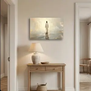 Beige Grey Religious Decor Framed Canvas Wall Art, Inspirational Christian Home Decor for Living Room, Bedroom, Office - Ready-to-Hang Spiritual Artwork Decor。 Ornaments Artistic Decoration Photo Print jean jean