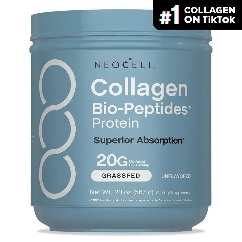 NeoCell Collagen Bio-Peptides Protein Powder, 20g Grass Fed Hydrolyzed Collagen Per Serving, Superior Absorption Unflavored Collagen Supplement for Skin Hair Nails Joints, 20 oz (567g)