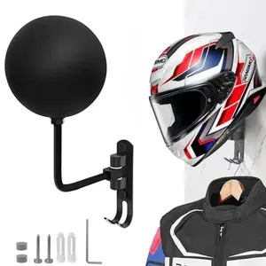 Motorcycle Helmet Rack, Helmet Holder Wall Mount 180° Rotation Hanger with 2 Hook for Coats, Caps, Motorcycle Accessories