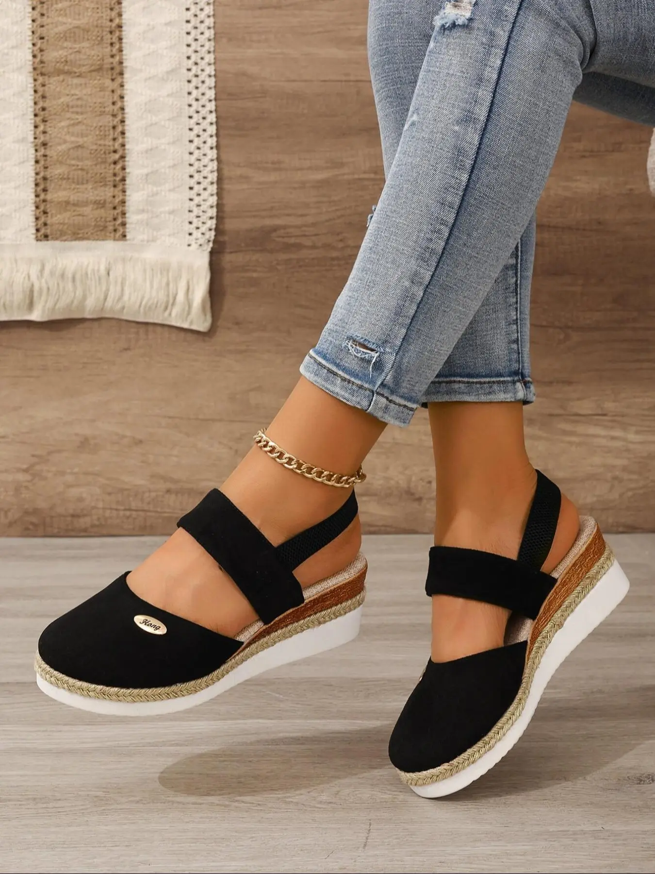 Women's Fashionable Plain Color Platform Sandals, Slip On Sandals, Classy Elevated Sandals, Wedge Heels Sandals, Casual Comfortable Slingback Wedges Sandals for Summer, Lightweight Breathable Shoes for Daily Wear