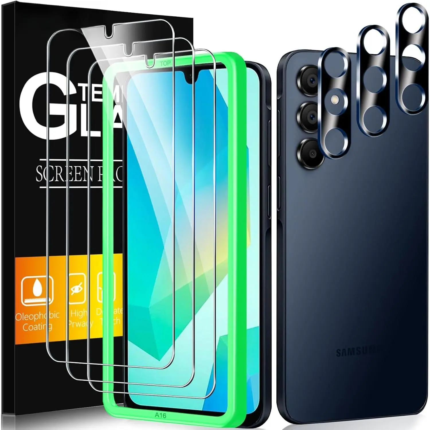 L-CLC001  3 Pack Tempered Glass Screen Protector for Samsung Galaxy A16 5G with 3 Pack Camera Lens Protector, 9H Hardness, Bubble Free, Case Friendly