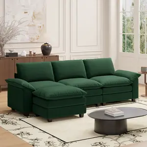 Sectional Couch for Living Room, Modular Sofa with Ottoman, L Shaped Cloud Couches Set, Comfy Sofa Bed, Corduroy Sofa, Home Furniture Green