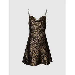 URBAN REVIVO 2026 Summer Strap-Based Casual Dresses, Leopard Print, Cowl Neck, Skinny-Fit Mini Dress