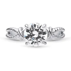 BERRICLE Sterling Silver Cable Woven Solitaire Engagement Rings for Women, 2 Carat Cubic Zirconia CZ Ring