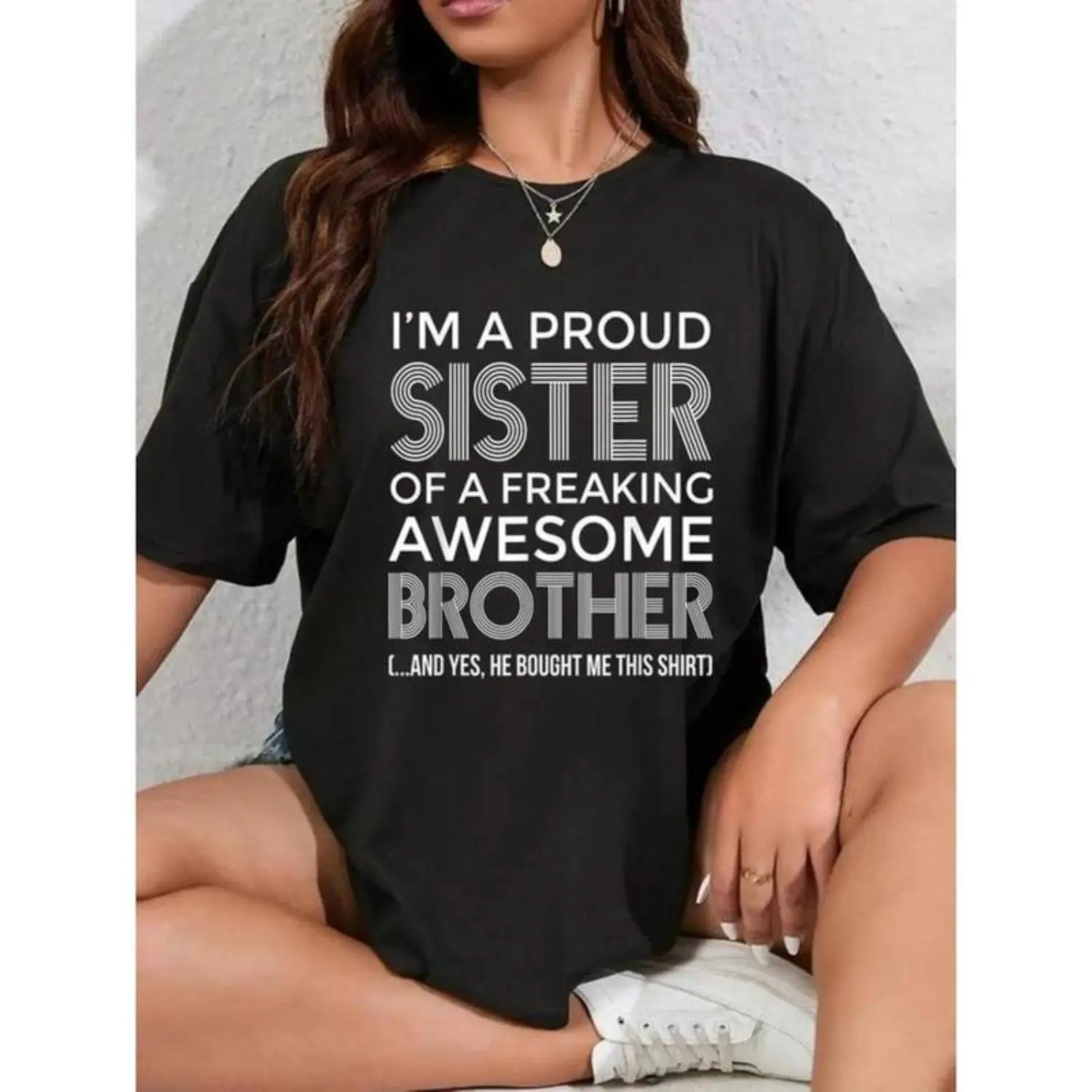 Vintage Style Unisex Hoodie Proud Sister And Awesome Brother Funny Round Neck Sweatshirt