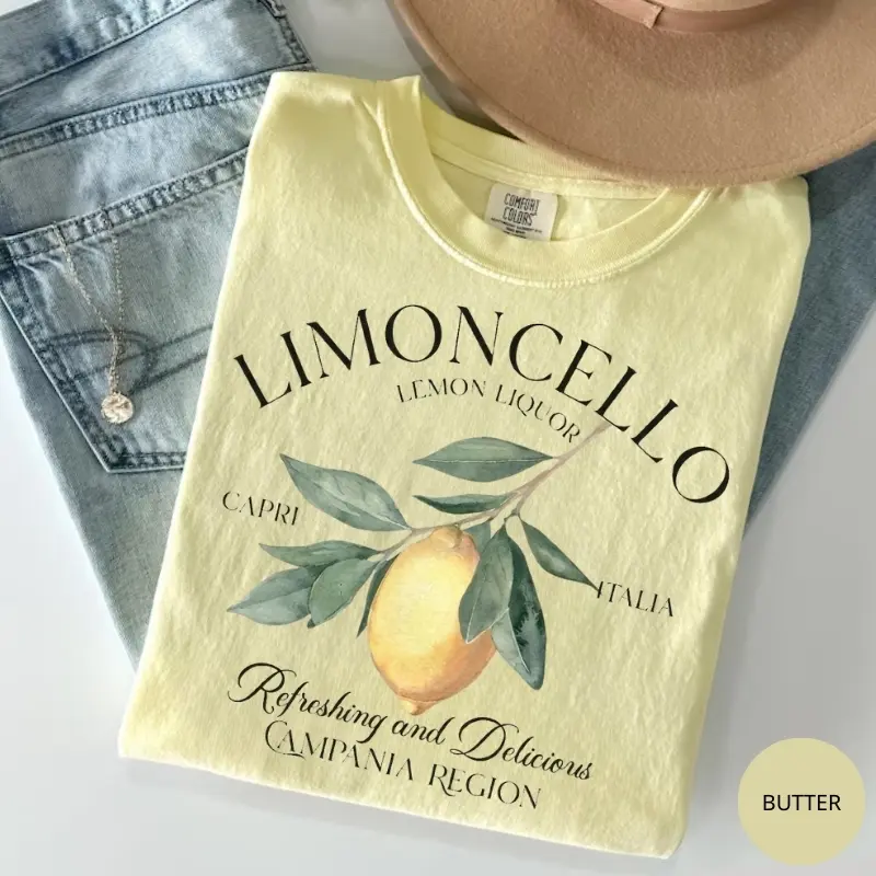 Comfort Colors Women's Limoncello Graphic Tee, Trendy Italian Summer Cotton T-Shirt, Soft Amalfi Coast Vacation Top, Clothes For Women, Shortsleeve, Tshirt, Round Neck, Casual, Graphic Tees Women