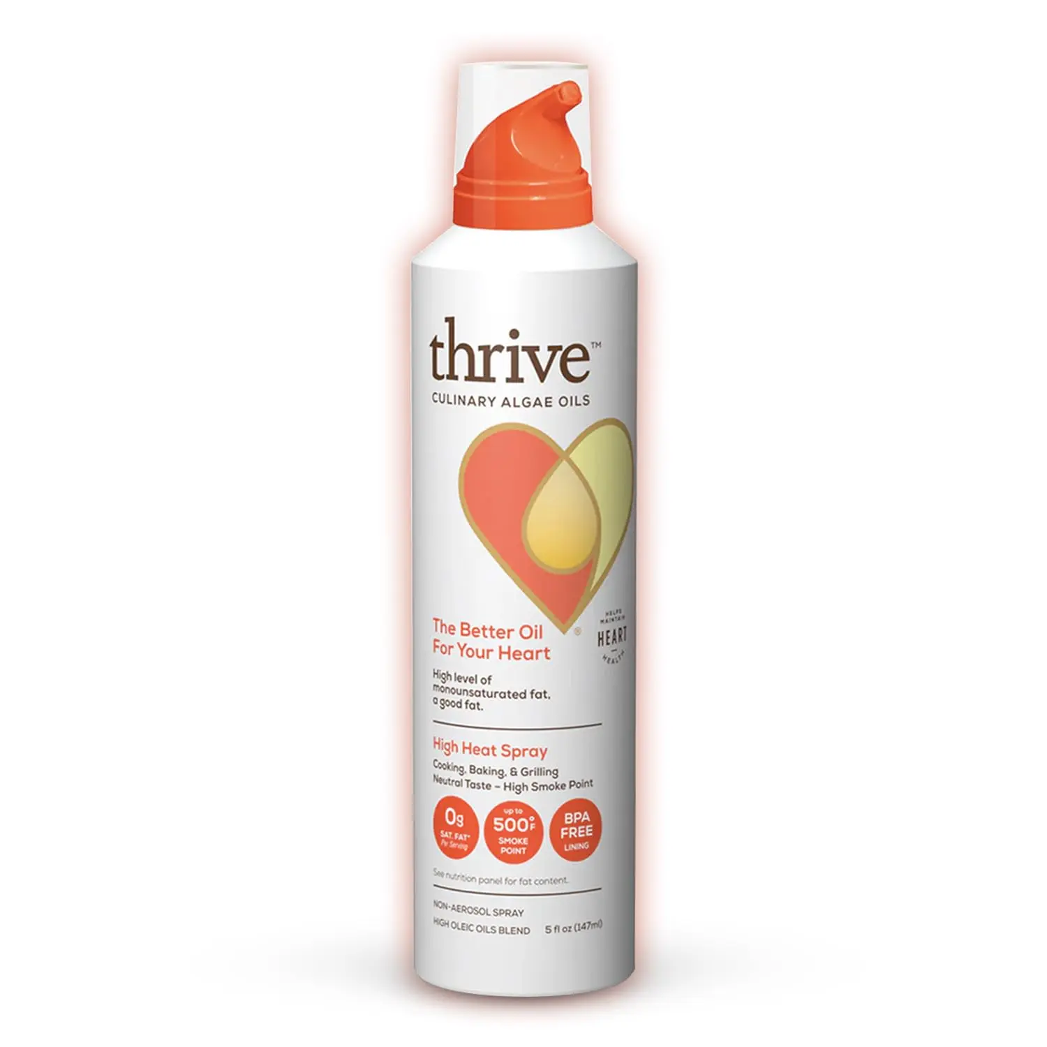Thrive Cooking Spray | Everyday Algae Oil Culinary Blend High Heat Spray, Heart and Health-Conscious, Rich in Omega-9 Monounsaturated Fat (85%), Low Omega-6, Blended with UltraSun, 5 fl oz, 1 Pack