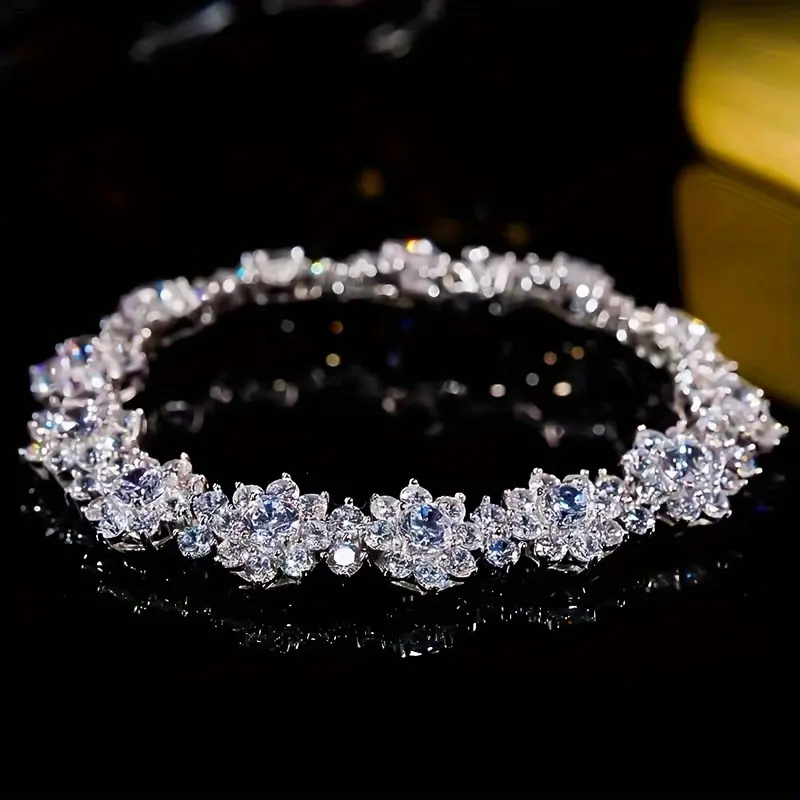 Elegant Synthetic Moissanite Bangle, Silver-Tone Daily Wear Jewelry for Women, Luxury Costume Piece for Party or Engagement Gift, Yes, Bracelet, No, Birthday, Elegant Bangle Bracelet, Moissanite Jewelry, Beautiful Bracelets, Bling Effect