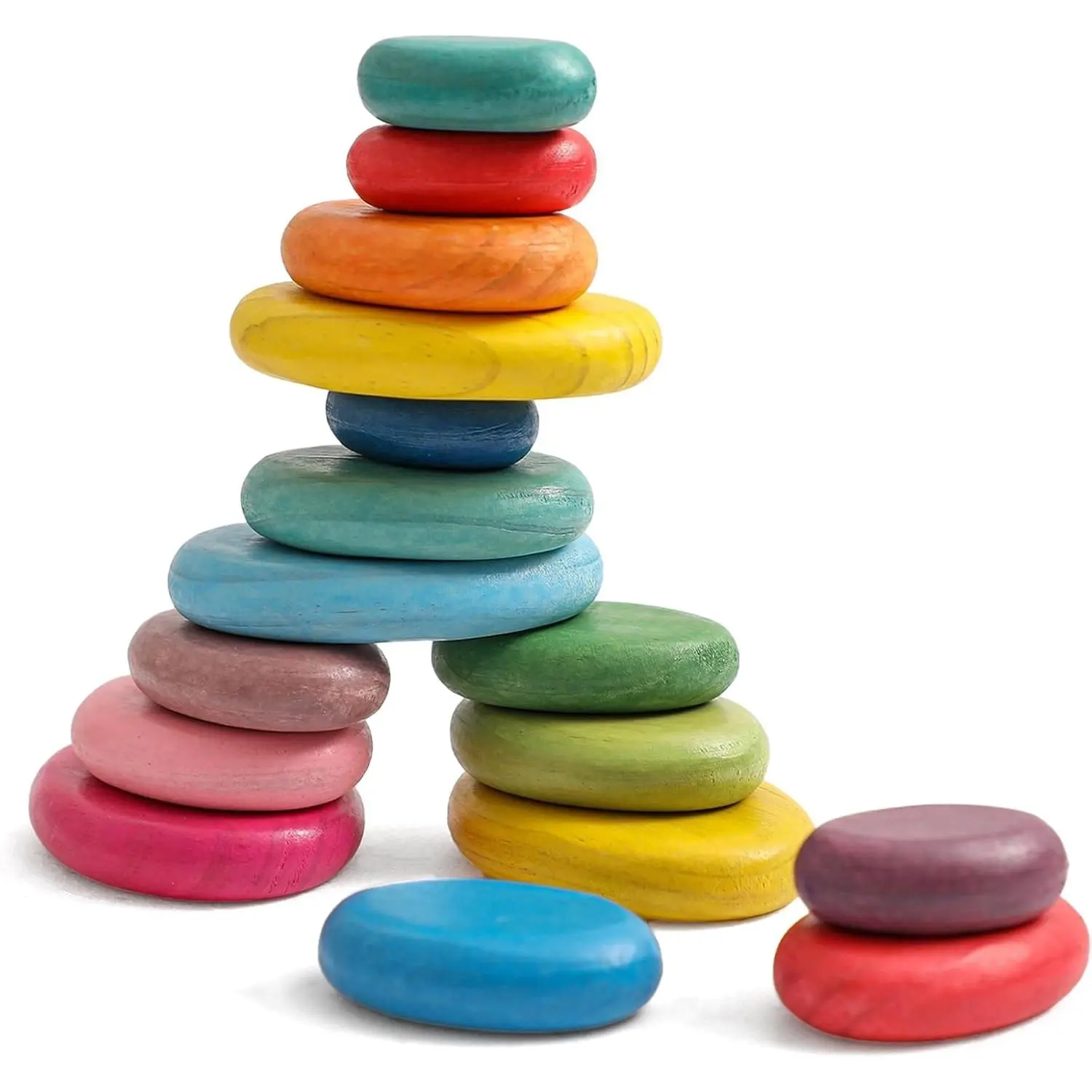 X-ITC76 16pcs Extra-Large Wooden Sorting Stacking Rocks - Safe Montessori Toys for 1-3 Year Old, Waldorf Wooden Blocks for Toddlers 1-3, Smooth Stacking Stones for Toddlers, for Kids