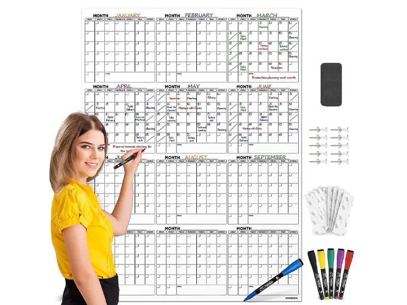 Large Whiteboard Dry Erase Calendar 36"x48" Large Whiteboard Dry Erase Calendar 36"x48"