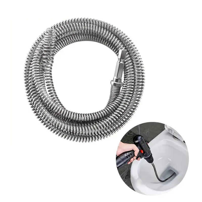 Electric Drain Cleaner 5 m / 196.85 Inch Pipe Cleaning Spring, Sewer & Toilet Floor Drain Cleaner with Integrated Head Design, Drain Auger, Toilet Unclogging Tool, Drain Clog Remover, Drain Cleaning Machine