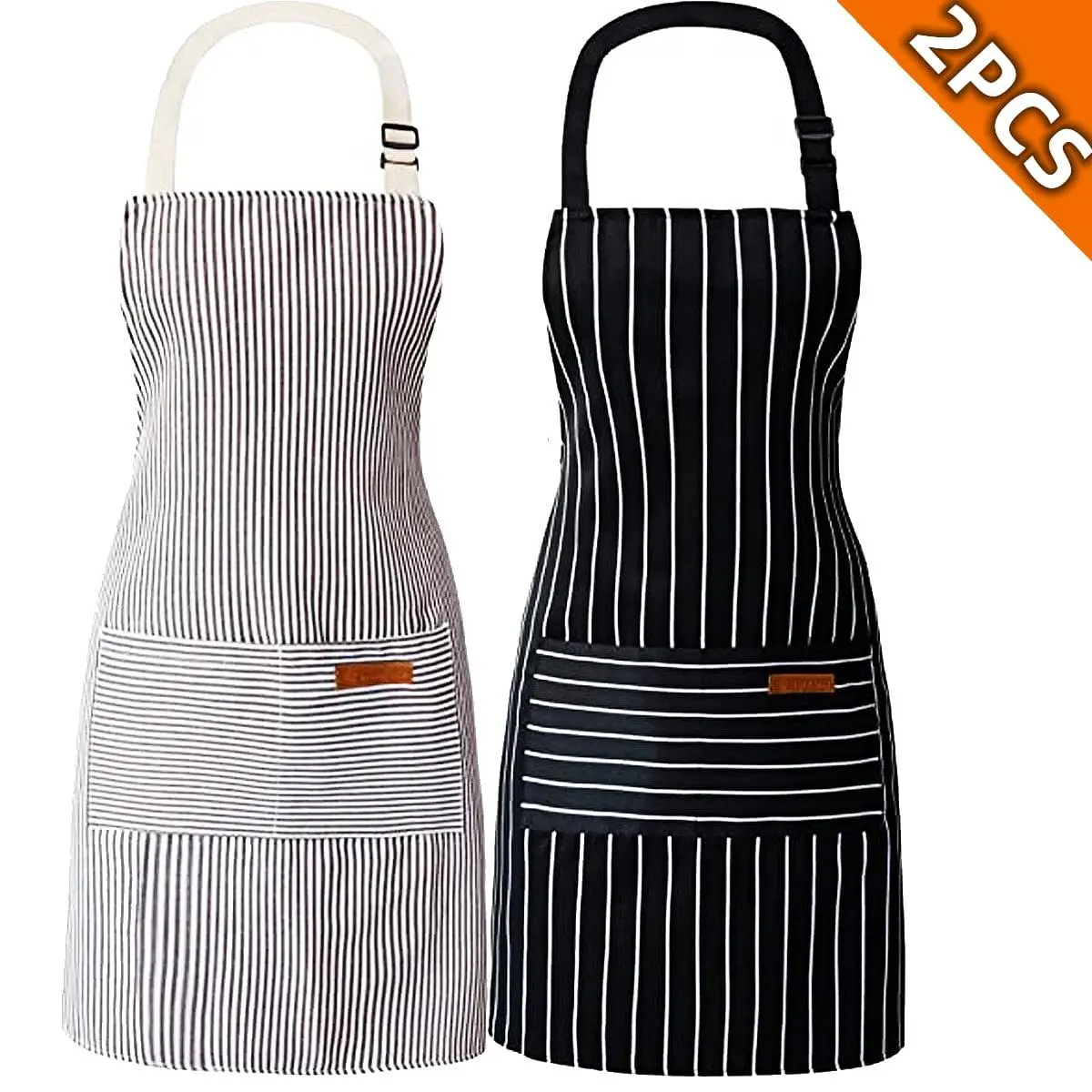 【Ready stock】Kitchen Cooking Aprons for Women and Men Adjustable Chef Apron with Pockets 2 PCs Multicolor，2 Pack Apron - Unisex, Adjustable Bib Kitchen Apron, Cooking Apron, Aprons for Women Men with Pockets, Chef Aprons Strap Cleaning White Black&Brown t