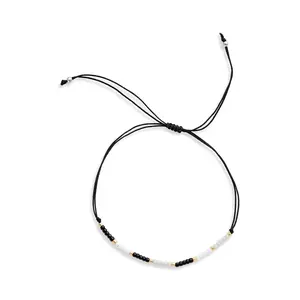 Classic Friendship Bracelet with Delicate Ceramic & Glass Beads on Adjustable Cotton Cord More Colors Available