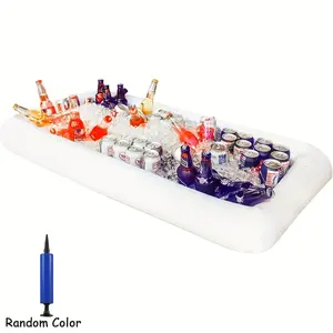 Inflatable Cool Tub Buffet Station - 46.5 x 22.5 x 15.35 Inches, Sealed Design Chilled Fruit Tray, Salad Storage Container, Over 10 Bottles Drink Chiller with Drain Valve, Manual Air Pump for Backyard Gatherings, Birthday Parties (2/6 Count)