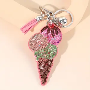 Sparkling Rhinestone Ice Cream Keychain, & Glitter Design, Alloy Material, Perfect Gift for Birthdays & Parties, Bling Bling Keychains
