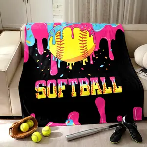 Softball Ice Cream Blanket Softball Sports Blanket Throw Ice Cream Stuff Team Gifts for Ball Lovers Players Home Decor Halloween Christmas Thanksgiving Gift