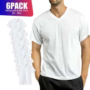 6 Pack Men's T-Shirts 100% Cotton V Neck Short Sleeve S-XL Basic Classic Fit Solid Regular Big & Tall Workout Plain Breathable Casual Tee Menswear Top