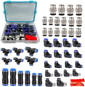 Hose Fitting kit,  count NPT Thread Push To Connect Fittings, Nylon Tubing 1/4, 3/8, 1/2 Inch Quick Connect Fittings, Air Line Fittings assortment kit