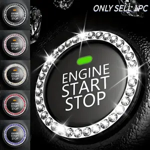 Shiny Car Interior Decor, Women's Car Accessories, Engine Start-Stop Button Cover, Key Ignition Knob Ring, Car Interior Kit, Car Parts