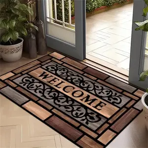 1 Piece Rustic Wood Grain Welcome Doormat - Durable, Machine Washable Material, Stylish Brown Pattern, Ideal for Home Entry and Decor, Front Door Welcome Mat, Decorative Area Rug, Decorative Mats