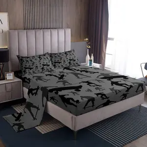 Skateboards Bed Sheet,Modern Extreme Sports Bedding Set,for Kids Girls Boys Teens Room Decor,Cool Boy Skateboard Fitted Sheets Black Grey Soft Top Flat Sheet