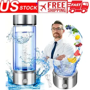 420ml Reusable Hydrogen Water Bottle, Stylish Lightweight Portable Alkaline Ionizer Generator, USB Rechargeable Glass Water Purifier Cup, Silver for Home & Travel