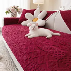 Sofa cover 1pc thick plush sofa cushion, pure color simple modern style, exquisite pattern suitable for all seasons, pet friendly, scratch resistant and machine washable, bedroom, office, living room home decoration