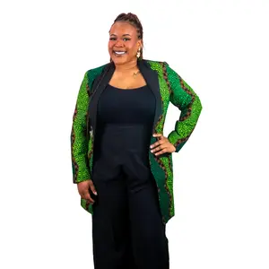 Smooth Visage Long Green Ankara  African Print Tuxedo Blazer