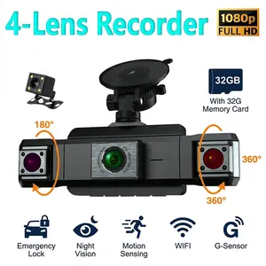 Nuokaiqi 4-Channel Windshield-Mounted Dashcam - 360° View, 3 Built-In Cameras & 1 Rear Unit, 1080P Front Recording, 3.0" IPS Screen, Starlight Night Vision, WiFi, Parking Monitor, G-Sensor, Car Footage Capture Tool, Car Footage Camera