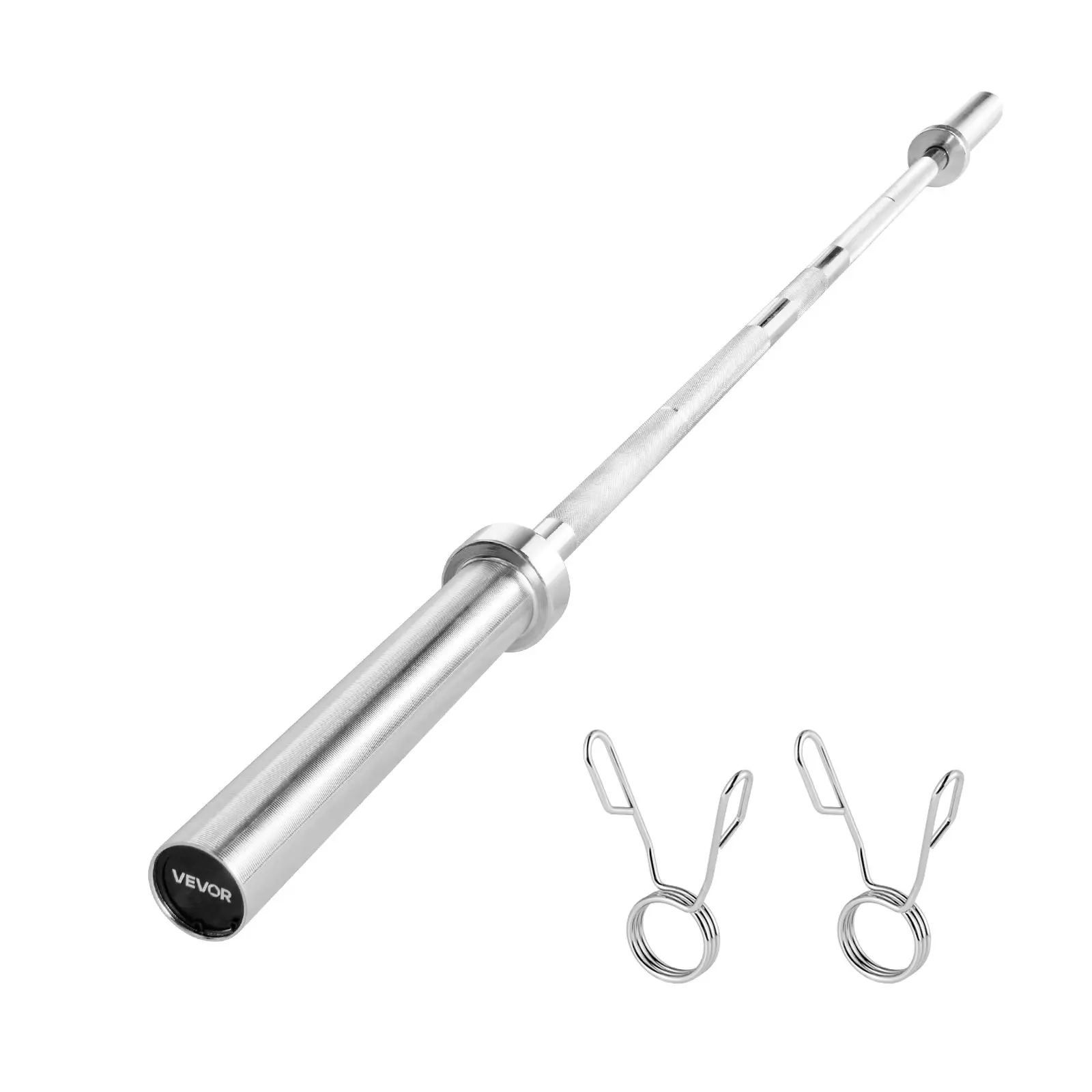 VEVOR 6ft Barbell Bar, 2-Inch Weight Plate Compatibility, Chrome-Plated with Knurled Grip, 500lbs Capacity for Strength Training, Weightlifting, Home Gym Workouts