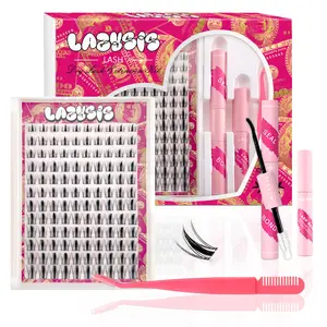 Lazysis Fairy DIY Lash Extension Kit, Wispy Cluster Lashes with Natural Look, Easy to Apply Long Lasting Lightweight Lash Extensions, Soft Fluffy Invisible Band Eyelashes for Cat Eye Volume Glam Makeup