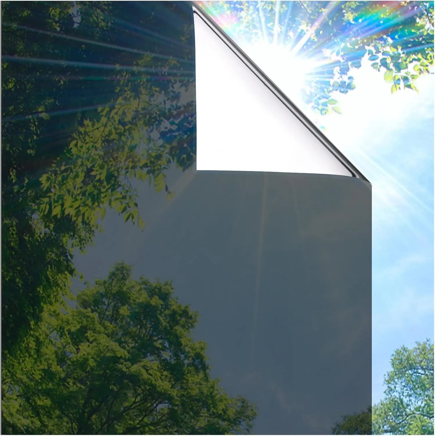 One Way Privacy Window Film Heat Control Tint for Home Sun Blocking Reflective Anti UV Static Cling Black 17.5 x 78.7 inches Daytime Mirror Effect