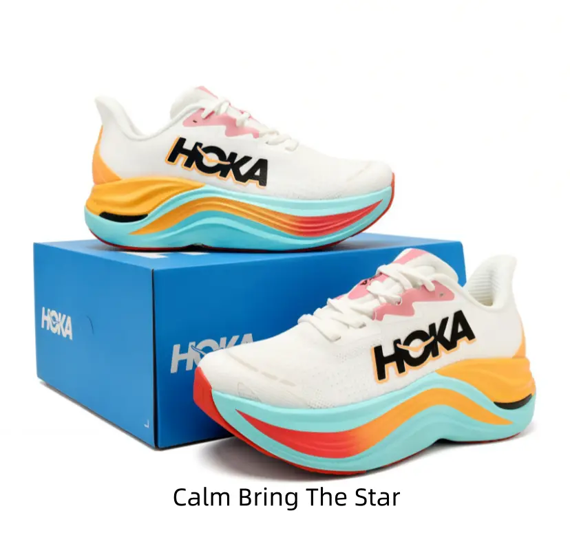 Off White Multi Gradient Road Running Shoes Breathable Perforated Mesh Upper Cyan Orange Red Wave Thick Foam Platform Midsole Shock Absorbing Unisex Trainers