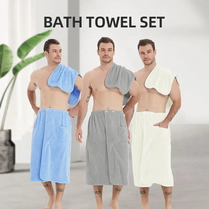 Men's Bath Towel Set, Large Bath Towels, Water Absorbent Bathrobe, Wearable Bath Towel Set for Home Hotel Camping Includes Towel