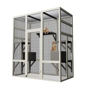 70'' Large Wood Catio, Outdoor Cat Enclosure with Perches and Condos, Cat House Indoor with Waterproof Roof, Cat Shelter 5 Platforms & 2 Resting Box, Cat Cage for Multiple Cats