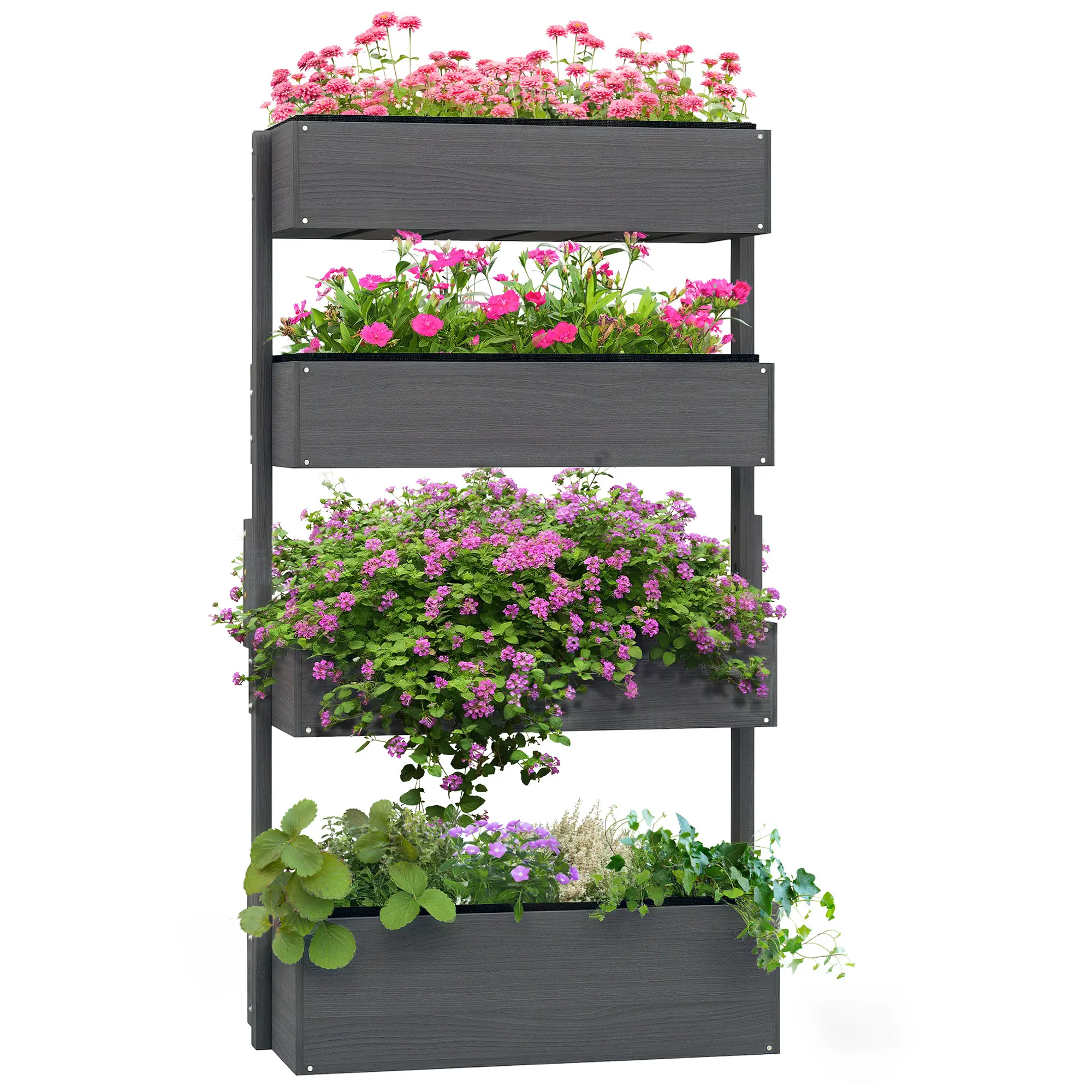Outdoor Wooden Vertical Garden Planter, 4Tier Raised Garden Bed Vertical Vegetable Tower For Small Backyards Bottom Tier Holds 220 Pounds Total Four Boxes for Flowers Herbs And Veggies