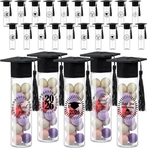 25 Pcs Graduation Candy Tubes 2026 Graduation Party Favors Candy Boxes Plastic Grad Cap Jars Container with Tassels and Stickers for DIY Grad Table Party Favors