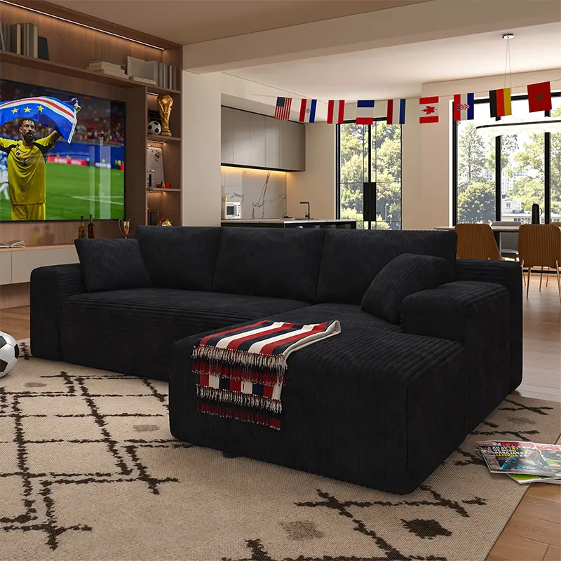 （1 Packages） 96-Inch U-Shaped Memory Foam Sectional Sofa — An oversized modular design offering "cloud-like" comfort; features deep seating and compressed corduroy fabric, combining space-saving capabilities with a convertible sleeper function.
