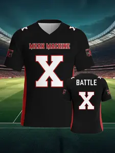 Men's Battle Battaglio #x the Longest Yard Meanmachine Football Jersey, Stylish Jersey, Fitted V Neck Sports Top, Comfortable All Seasons Wear
