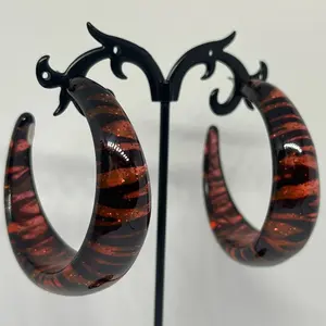 Orange Glitter Y2K Vintage zebra Print Hoop Earrings - Emo Scene Trashy Y2K Early 2000s Jewelry | READ DESCRIPTION earring earring girl jewelry earring woman non tarnish cute earring