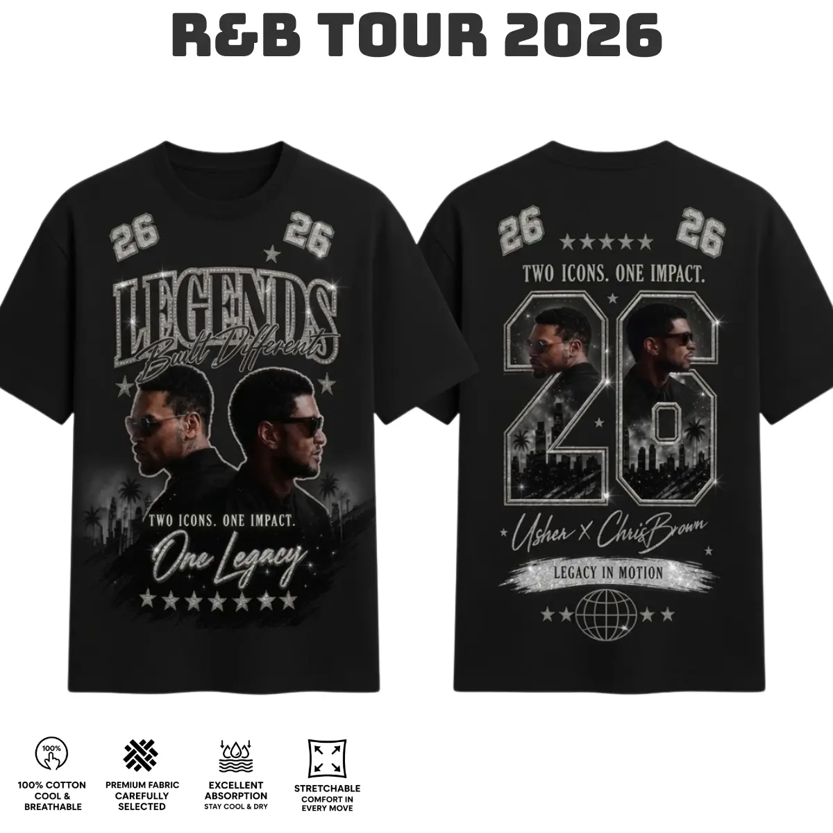 Ch.Brown Usher Raymond The R&B Tour 2026 Unisex Tee , GILDAN TSHIRT.