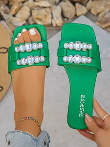 Women's Fashion Luxury Flat Sandals, Elegant Party Shoes, Rhinestone Decor, Square Toe Design, Multiple Colors Available, Perfect for Style Seekers