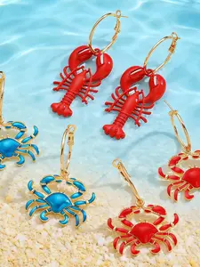 Unique Animal Pendant Earrings, Beach Ocean Style Exaggerated Alloy, Lobster Crab Vacation Wind Ear Jewelry for Women