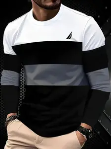 Men's Long Sleeve Striped Shirt, Casual & Formal Round Neck Design, All Seasons Wear, Colors Available