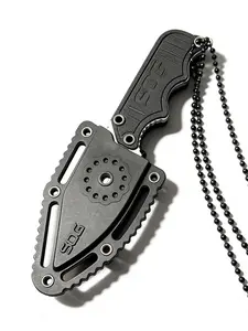 Compact EDC fixed-blade tactical neck knife with sheath and ball chain, suitable for camping, hiking, fishing, and travel; an ideal pocket knife for outdoor enthusiasts and collectors.